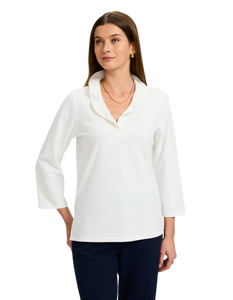 FOXCROFT Tammy Knit Crepe 3/4 Sleeve Popover Shirt