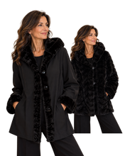 Load image into Gallery viewer, NIKKI JONES Reversible Black Accent Coat with Hood
