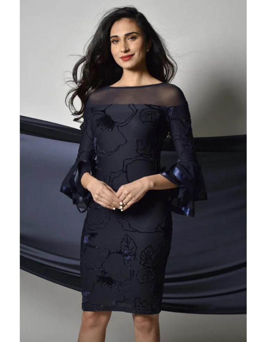 FRANK LYMAN Mesh & Lace Beading Dress